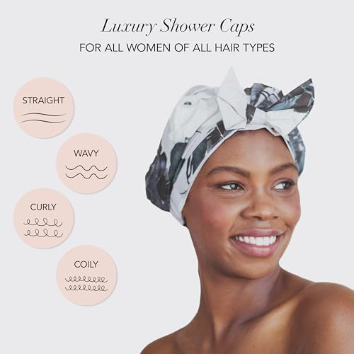 Kitsch Luxury Shower Cap for Women - Waterproof and Mold Resistant, Reusable Shower Caps (Floral) - Image 4