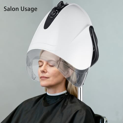 1000W Professional Hooded Hair Dryer,Standing Blow Hair Dryer with Cap and Wheels,Temperature and time are Adjustable,Suitable for Salon and Home(White-Stainless Steel Column) - Image 4