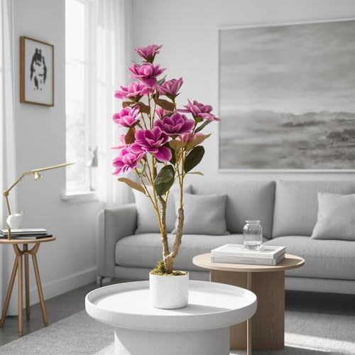 3FT Artificial Magnolia Tree with Pot, Faux Flower Tree with Pink Magnolia Blooms and Green Leaves, Potted Artificial Plant for Living Room, Bedroom, Office, Entryway, Store, Home Dector by GaoMon
