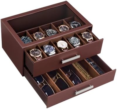 ProCase 10-Slot Watch Case for Men, 2-Tier Pull-Out Drawer Sunglasses Box by ProCase