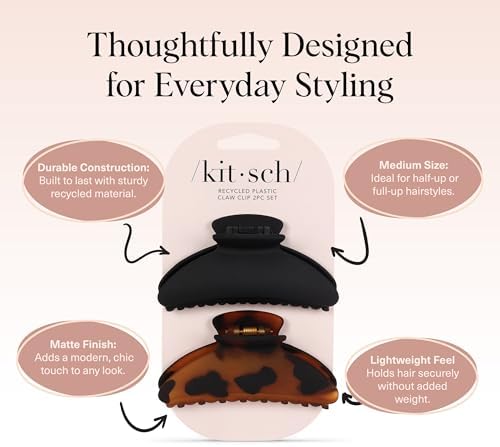 Kitsch Medium Hair Clips for Women - Black and Tort, 2pcs - Image 4