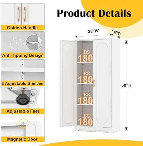 Steeloong 60"Metal Pantry Storage Cabinet with Doors & 3 Adjustable Shelves - Image 3