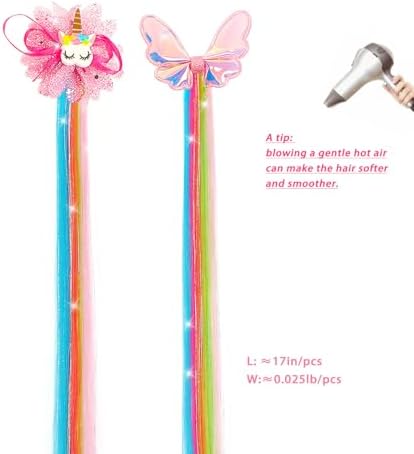 6 Pcs Unicorn Hair Bows Hair Clips For Girls Rainbow Hair Extensions For Kids Toddler Kids Ponytails Hand-made Cute Glitter Hair Accessories - Image 5