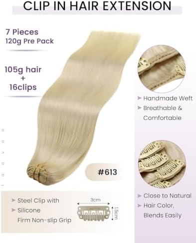 LaaVoo Hair Extensions Clip Ins, Silky Straight, 20 Inch - Image 3
