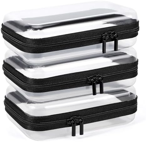 YOPCDJ 3 Pack Clear Hard Shell Zipper Case, Clear Zipper Pouches Waterproof Makeup Organizer & Travel Toiletry Bag, Plastic Pouch for Travel Office Storage, Home, Black Small Size by YOPCDJ