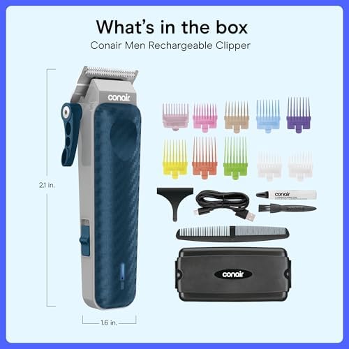 Conair Rechargeable Hair Clippers Kit, Color-Coded Guide Combs, 17 Pieces - Image 7