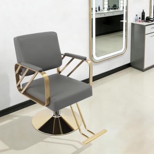 Hair Salon Chair Styling, Hydraulic Pump Barber Chair, 360° Swivel Beauty Barbering Chair for Hair Stylist Women Man, Adjustable Height Pro Stylist Chairs Beauty Salon Equipment (Gray,Gold) - Image 5