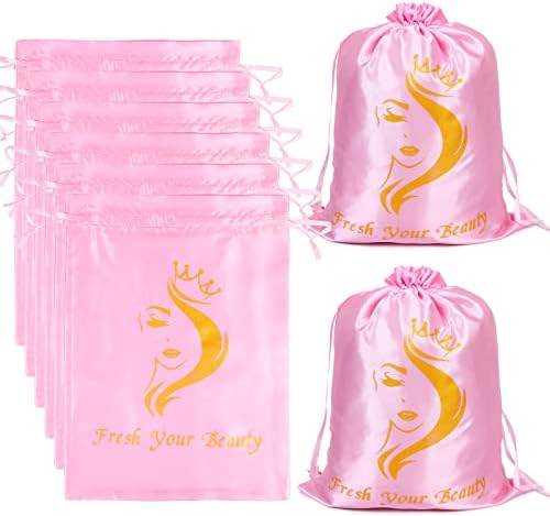 6PCS Satin Storage Pouches for Multiple Hair Pieces - Silk Drawstring Organizers for Bundles, Extensions & Packaging (Pink) by AIHOPESTO