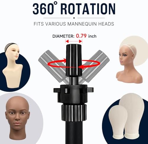 AliLeader 50 Inch Heavy Duty Wig Stand Tripod with Tray Adjustable Mannequin Head Stand Stainless Steel Wig Tripod Stand Wig Head Stand for Hairdressing Training (Mannequin Head Not Included) - Image 5