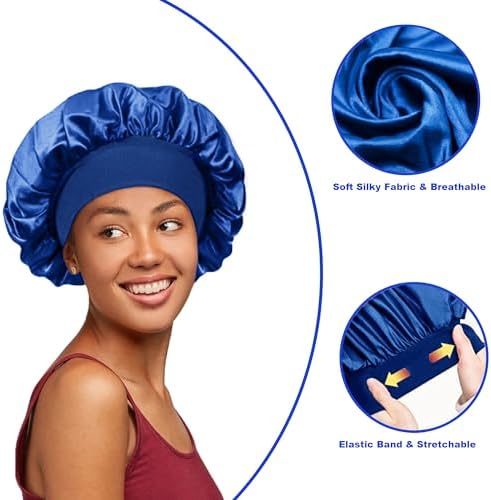 12 Pieces Silk Bonnet for Women Curly Hair Satin Bonnet Hair Wrap for Sleeping Cap with Tie Band (Multicoloured2) - Image 3