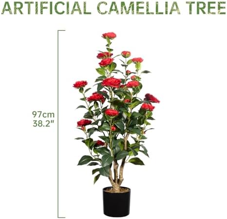 Romantic Season 2Pack Artificial Camellia Tree, 3FT, Red Faux Camellia Plant, Fake Potted Flower Tree for Modern Homes - Image 6