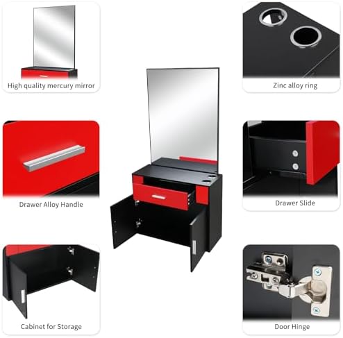 Winado Wall Mount Barber Salon Station with Mirror and Storage Cabinet - Image 5