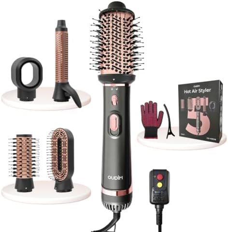 OUDIM 5-in-1 Hot Air Styler & Hair Dryer Brush, 1200W Ionic Multi-Styler for Fast Drying, Smooth Blowouts, Volumizing & Curling, 5 Attachments, 3 Heat Settings, Black/Rose Gold by oudim