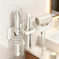 Hair Dryer Holder Wall Mounted Blow Dryer Holder Curling Iron Holder Straightener Holder 3 in 1 Bathroom Metal Hair Tool Organizer Rack（White） by Unknown