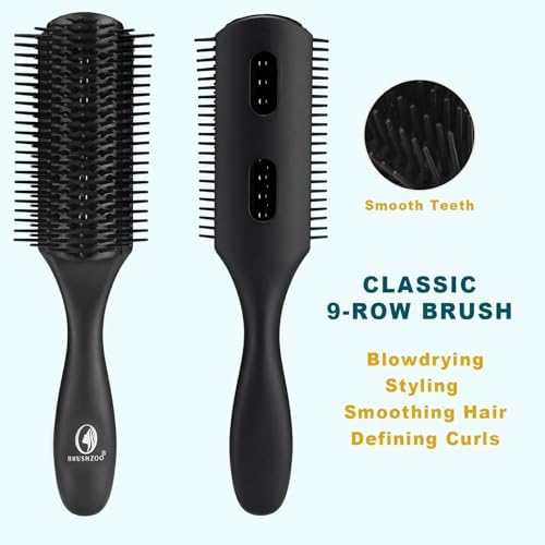 BRUSHZOO Hair Brush Set, Detangler Brush for Women Men Kid Detangling Styling Massaging, Curly Hair Brush for 3/4abc Wet Dry Hair (Black) - Image 3