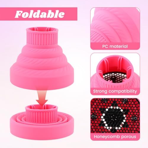Silicone Hair Dryer Diffuser Foldable Fit Diameter D 1.38-1.97inch - Pink - Image 6