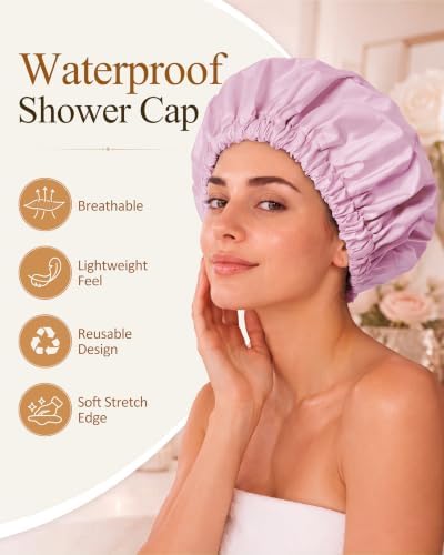Edoneery Shower Caps for Women Reusable Waterproof, Shower Hair Cap - Image 3