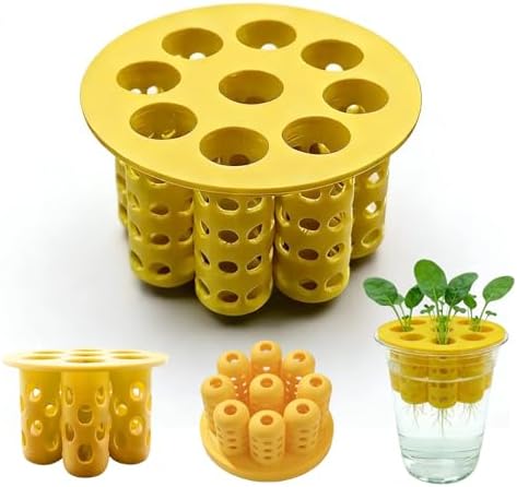 3D Printed Hydroponic Planter Vase, 9-Hole Seedling Starter Tray Indoor Gardening Net Cups Pots for Plants Flowers Vegetables, Office Home Balcony Decor (1, Yellow) by Unknown