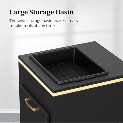 Salon Station Barber Station, Black Salon Stations for Hair Stylist, Hair Storage Cabinets with a Storage Basin, 3 Drawers & 3 Hair Dryer Holders, Beauty Salon Spa Equipment - Image 4