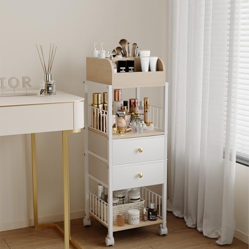 Floor Makeup Organizer Storage Cart Rolling Makeup Cart with Drawers - Image 2