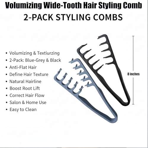 Texture Comb,Texture Styling Comb,Voluminous Wide-Toothed Hair Combs,Travel Folding Design,Wide-Tooth Hair Styling Tool with Textured grip for Women & Men(4pcs-Black+Gray+Blue+Pink) - Image 3