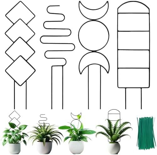 4 Packs Trellis for Climbing Plants Indoor, HENABLE Small Garden Metal Trellis for Potted Plants Outdoor for Vine Ivy Flower Plant Support, 4 Different Black Iron Patterns by HENABLE