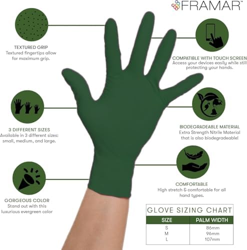 FRAMAR Green Gloves Disposable Latex Free, Heavy Duty Nitrile Gloves Medium - Image 2