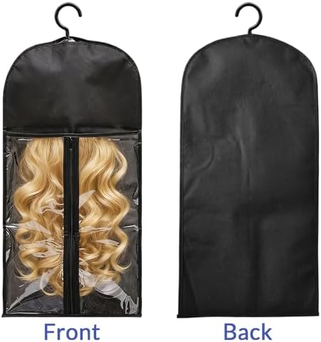 6Pcs Wig Storage Bags - with Hanger Extra Long Hair Extension Holder Carrier Case for Multiple Wigs Closet Organization Travel Salon Use Black - Image 5