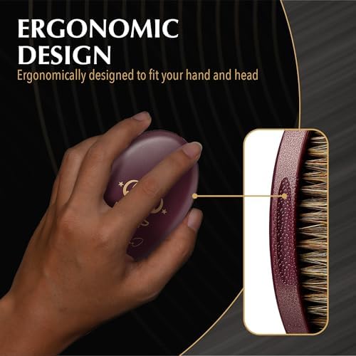 Red by Kiss Premium Pocket Wave Bow Wow Curved Palm Brush Soft, High Density Curved Bristles for Deep Natural 360 Waves, Pocket Size with Travel Cover for Coarse Hair & Wolfing Stage - Image 5