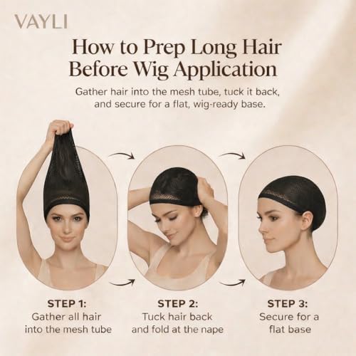 Wig Cap for Long Hair, 2 Large Mesh Hair Nets, Black, 8 Pc Set - Image 2