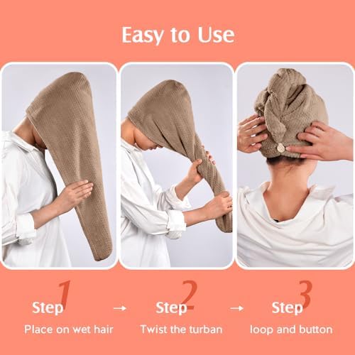 YFONG 2 Pack Large Microfiber Hair Towel Wrap for Women, Quick Dry Turban - Image 6