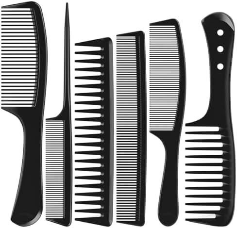 Kolavia 6 PCS Hair Comb Set Black, Durable Wide and Fine Tooth Rat Tail Hair Barber Comb for Women & Man, Professional Combs for Wet Curly Natural Hair Detangling Parting Teasing Styling & Cutting by Kolavia