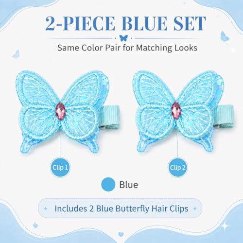 2 Pcs Butterfly Hair Clips for Girls, Fully Lined, Blue - Image 3