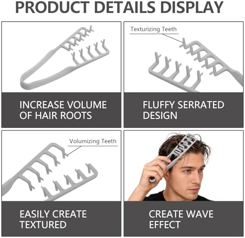 2Pcs Texture Comb, Volumizing Wide Tooth Texture Hair Styling Comb, Fluffy Wide Tooth Curly Hair Comb, Fluffy Curly Hair Comb for Volume Fringe Parting, Anti-Frizz Styling Tool for Men Women - Image 4