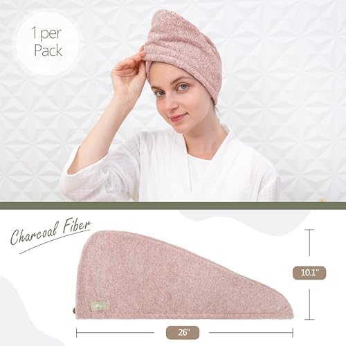 myHomeBody Hair Towel Wrap, Quick Drying Turban, Absorbent Cap – Pink - Image 3