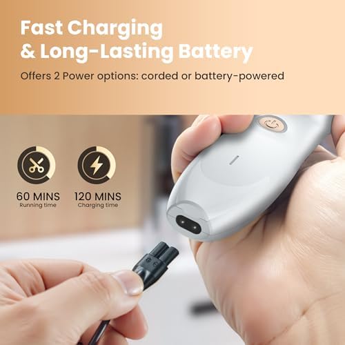 Hair Clippers for Men, Cordless Hair Clipper Kit, Adjustable 4 Length Setting, 2-Speed Settings, Replaceable Ceramic Blade Heads, Rechargeable Hair Clippers for Family (White) - Image 5