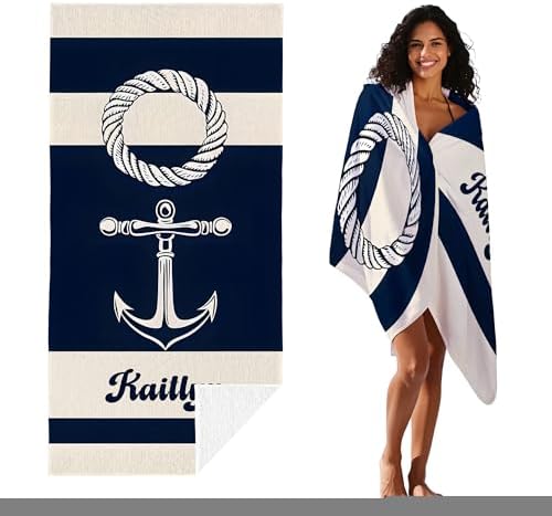 JML Custom Anchor Beach Towel with Name, Microfiber, 30 x 60 in - Image 2