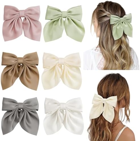Seiolieliou 6Pcs Hair Bows for Women, Silky Satin Bow Hair Clips for Girls by Seiolieliou