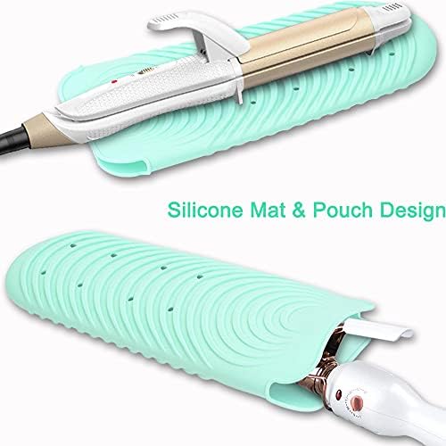 Heat Resistant Mat for Curling Iron, Silicone Flat Iron Mat & Holder for Counter, Portable Travel Curling Iron Mat & Pocket for Hot Hair Styling Tools - Image 2