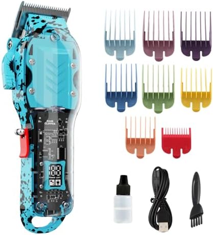 Professional Hair Clippers for Men, Cordless Barber kit for Hair Cutting & Grooming, Hair Clippers Set for Barber Haircut with LED Display 8 Fade Taper Combs(Blue) by Tuanchuanrp