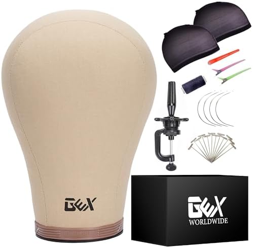 GEXWORLDWIDE GEX 24" Canvas Cork Wig Block Mannequin Head for Wig Making Drying Styling Display with Table C Clamp Stand Holder (Light Brown 24") by GEXWORLDWIDE