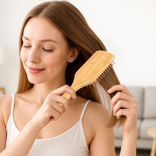12-Pack Natural Bamboo Hair Brushes for Scalp Massage & Detangling, Anti-Static Wooden Paddle Brush with Ergonomic Handle and Bamboo Bristles, DIY Engraving Gifts for Women/Men/Kids, All Hair Types - Image 5