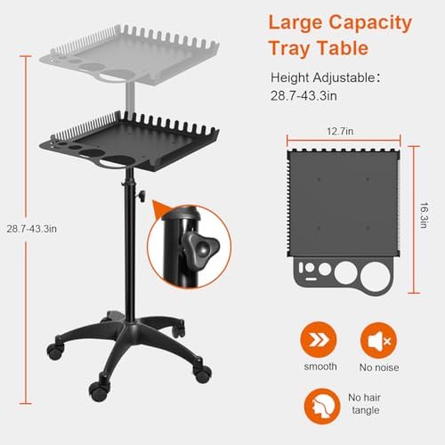 Salon Rolling Tray with 2 Magnetic Bowls, Professional Tool Tray Cart, Hair Extension Tray for Hairdressers, Color Tray Trolley for Hair Salon Home Use - Image 7