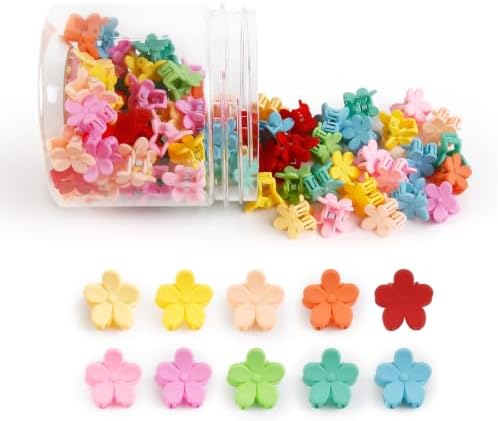 100Pcs Colorful Mini Flower Hair Clips Set, TEBIEKOY Small Hair Clips Mini Mouse Ear Hair Claw Clip Cute Jaw Clips Hair Pins Hair Barrettes Tiny Flower Hair Accessories for Women (Red flower) by TEBIEKOY