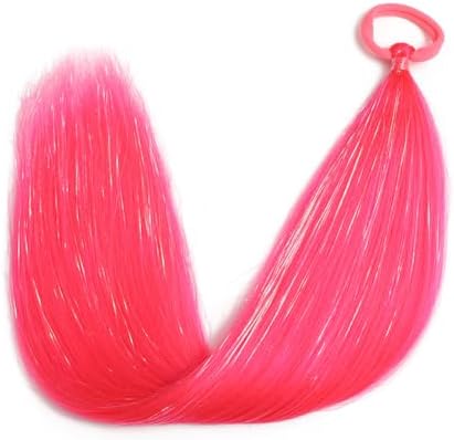 Hot Pink Girls Ponytail Extensions, Hair Tinsel for Women Ponytail With Rubber Band Party Festival Hair Accessories Daily Hair Pieces Ponytail Braiding Hair Extensions Wacky Hair Tinsel 2pcs / lot - Image 2