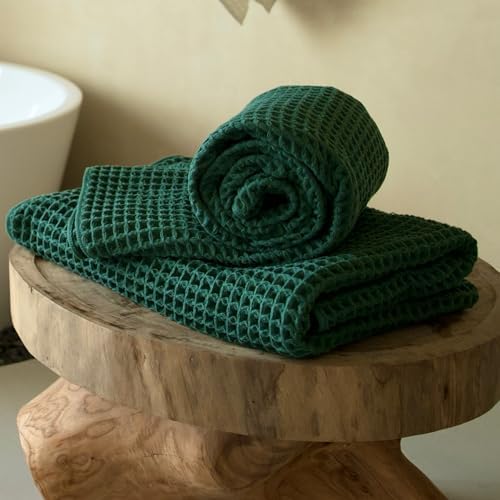 Luxury Organic Japanese Cotton Waffle Bath Towel | Thick, Absorbent, Quick Dry Bathroom Towels for Shower, Sauna, Onsen| Hotel & Spa Quality, Gift-Ready (Forest Green, Bath Towel (2 Pack)) by KOSMU