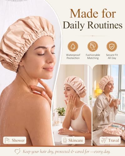 Edoneery Shower Caps for Women Reusable Waterproof, Shower Hair Cap - Image 4