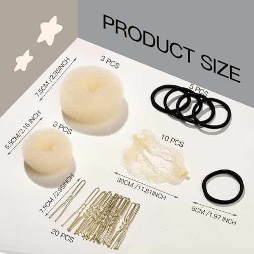 FANDAMEI 6 PCS Hair Bun Makers for Kids, 10 Invisible Bun Nets for Ballet Girls, 3PCS Extra Small 3PCS Small Donut Buns for Hair Kids, Bun Makers Hair Nets for Buns with 5 Elastics 20 Pins (Gold) - Image 2