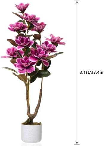 3FT Artificial Magnolia Tree with Pot, Faux Flower Tree with Pink Magnolia Blooms and Green Leaves, Potted Artificial Plant for Living Room, Bedroom, Office, Entryway, Store, Home Dector - Image 2