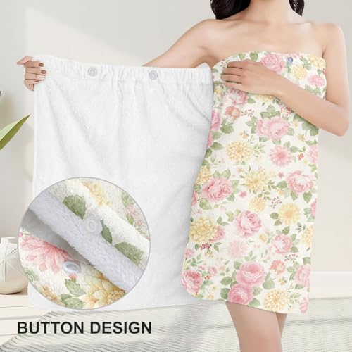 Absorbent Bath Towel Wrap Set (32x 60 in), Vintage Flower Towel Wrap - Image 5